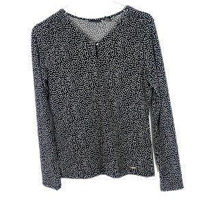 NWT Tahari Long Sleeve Polka Dot Keyhole Top Shirt Black White Size Small S NEW